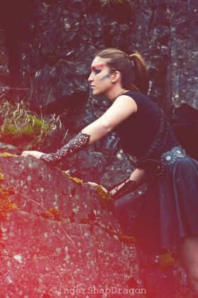 Model Kirsty Walters Photographer Ginger Snap Dragon Photography Leather Gauntlets Lydia Wall Millinery