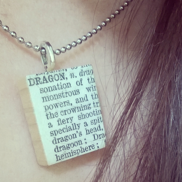 dragon, dragon necklace, dictionary necklace, Amaranth Alchemy, gifts,