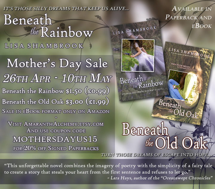 Mother's Day Sale US, etsy, amazon, books, Lisa Shambrook, Beneath the Rainbow, Beneath the Old Oak, grief, hope, depression,