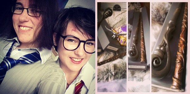 Lisa and Bekah and wands (Fleur Delacour's and Hermione Granger's) © Lisa Shambrook