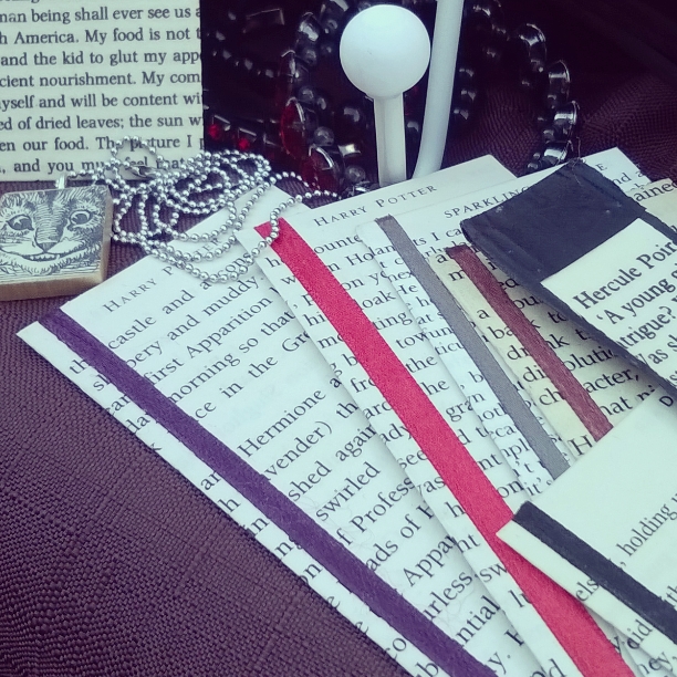 Wizardry with Harry Potter, Cheshire Cat's smile, boookpage bookmarks, halloween,