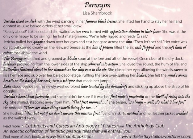 Paroxysm - An Anthology of Pirates, Lisa Shambrook, The Anthology Club, Steampunk pistons passion pirates and petulant dragons,