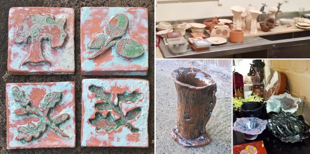 clay-oak-tiles-slab-work-trre-trunk-vase-and-pottery-class-lisa-shambrook-greenspace-carers-oct-2016