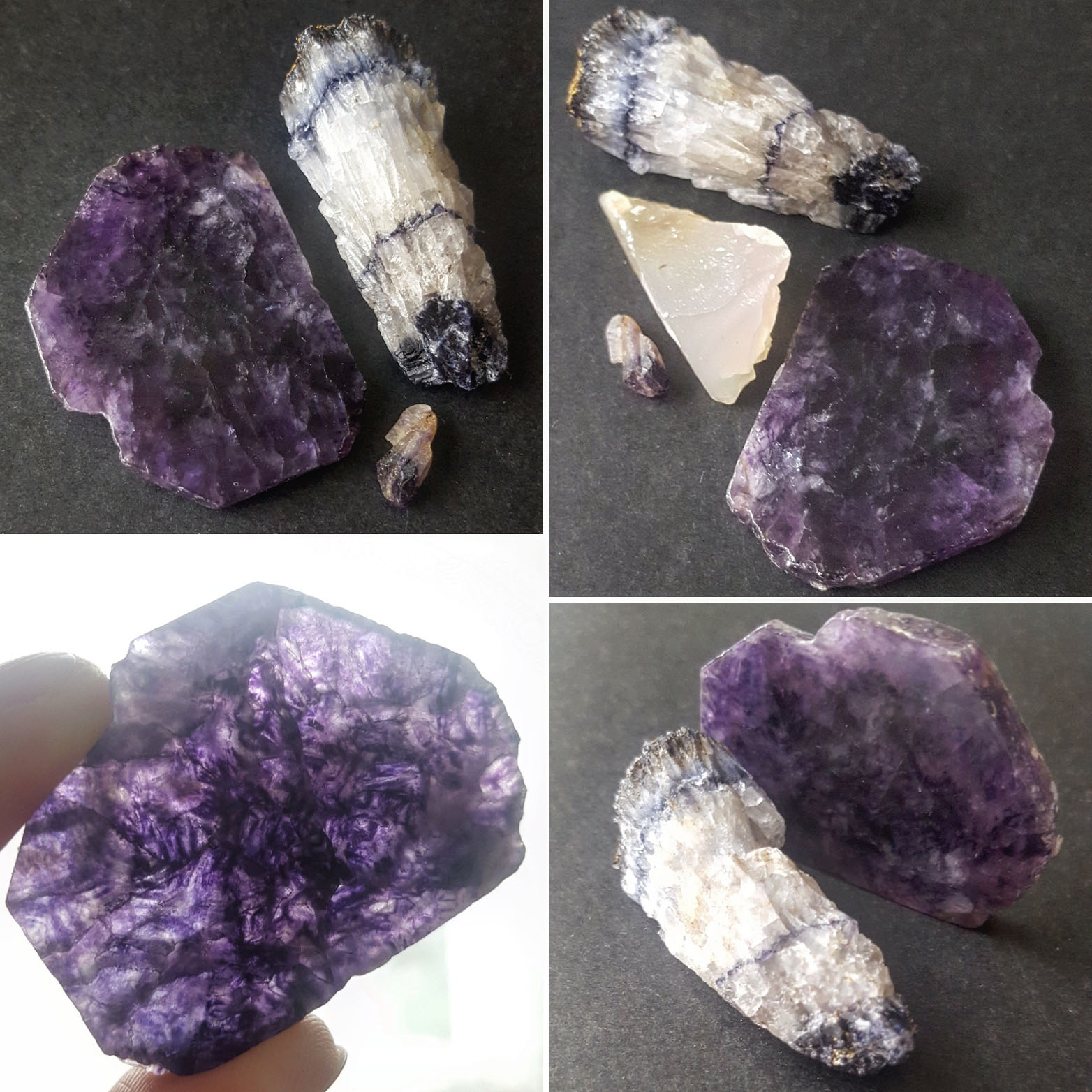 Blue John - rough - polished slice - tiny - Calcite -Treak Cliff - The Last Krystallos