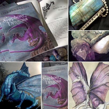 open book A Symphony of Dragons, labradorite gem stone, crystals, and dragons. A Symphony of Dragons by Lisa Shambrook