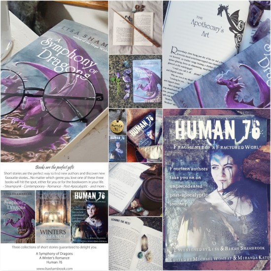 advertising photos of A Symphony of Dragons and Human 76 books by Lisa Shambrook